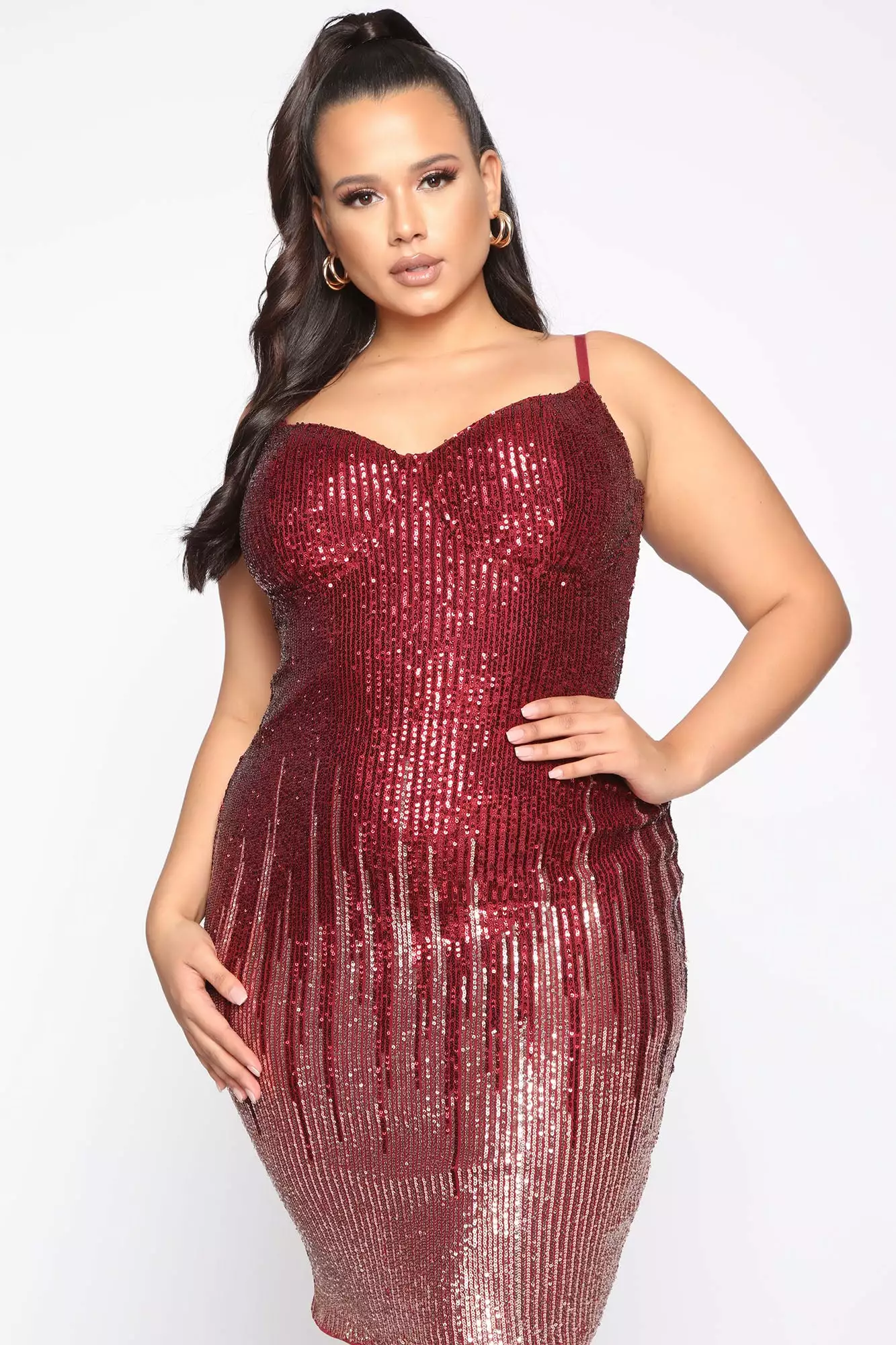 Fashion Nova Striking Arrival Sequin Midi Dress - Burgundy/RoseGold 12 Fashion Nova Striking Arrival Sequin Midi Dress - Burgundy/RoseGold - Image 10