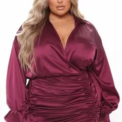 Fashion Nova Girlfriend Material Satin Mini Dress - Plum -Fashion Nova Dresses Shop 11 22 21Studio4 ME RL 12 22 56 41 MD7524 Plum 2650 PLUS KL