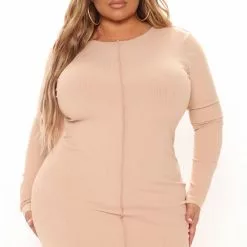 Fashion Nova Afternoon Chill Ribbed Mini Dress - Nude -Fashion Nova Dresses Shop 11 24 21Studio4 CE RL 14 17 25 45 NWD0702 Nude 3502 PLUS EH