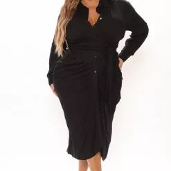 Fashion Nova Chloe Marie Midi Shirt Dress - Black -Fashion Nova Dresses Shop 11 24 21Studio4 CE RL 14 56 43 58 VD7504 Black 3655 PLUS EH