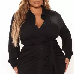 Fashion Nova Chloe Marie Midi Shirt Dress - Black -Fashion Nova Dresses Shop 11 24 21Studio4 CE RL 14 56 47 58 VD7504 Black 3657 PLUS EH