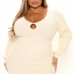 Fashion Nova Perfect Mood Sweater Mini Dress - Cream -Fashion Nova Dresses Shop 11 29 21Studio2 RT KP 10 17 25 14 SD133 Cream 0421 PLUS EH