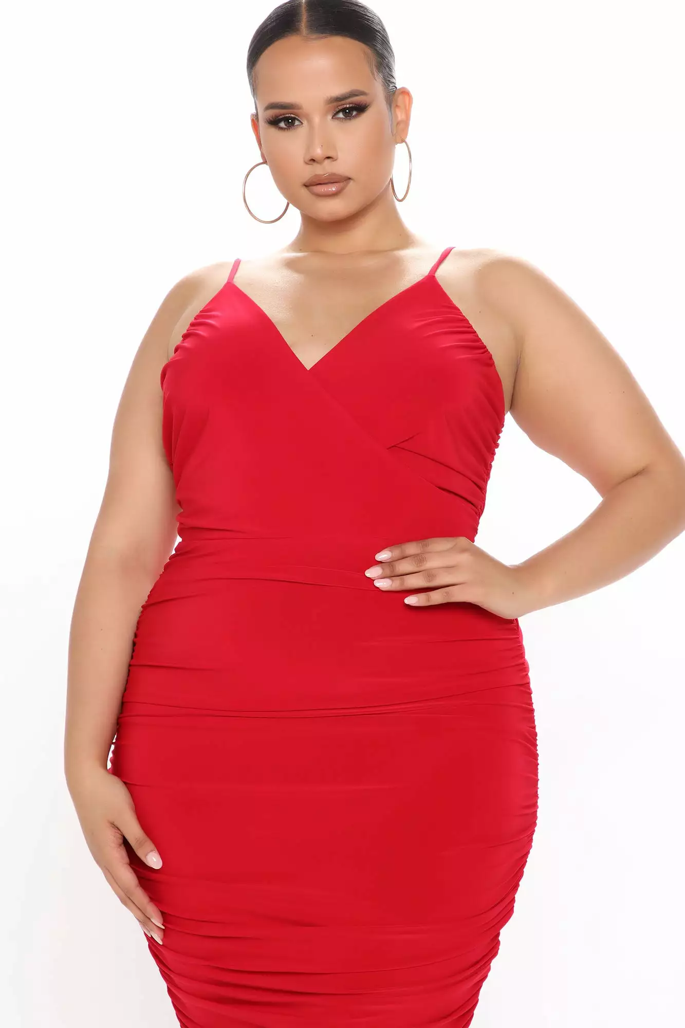 Fashion Nova Lynnea Ruched Midi Dress - Red 7 Fashion Nova Lynnea Ruched Midi Dress - Red - Image 5