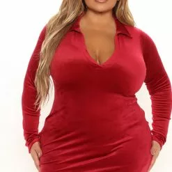 Fashion Nova Try Again Velour Mini Dress - Burgundy -Fashion Nova Dresses Shop 12 02 21Studio1 DM KP 14 33 59 47 ID4525 Burgundy 6777 PLUS EH