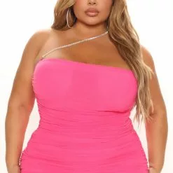 Fashion Nova Center Of The Party Ruched Mini Dress - Pink -Fashion Nova Dresses Shop 12 02 21Studio1 DM KP 15 16 45 59 73204 Pink 6933 PLUS PB