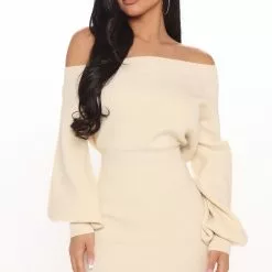 Fashion Nova Elated Off The Shoulder Mini Dress - Cream