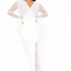 Fashion Nova Whitney Pearl Embellished Gown - White