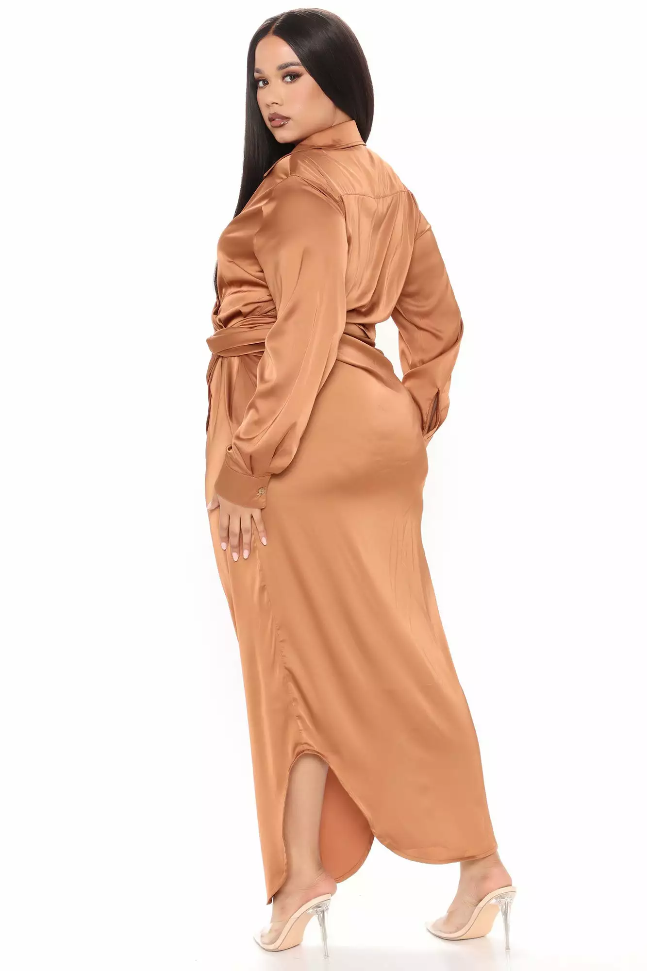 Fashion Nova Gabriella Satin Maxi Shirt Dress - Copper 11 Fashion Nova Gabriella Satin Maxi Shirt Dress - Copper - Image 9