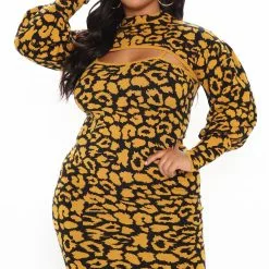 Fashion Nova Wild Attitude Leopard Sweater Dress Set - Black/Yellow -Fashion Nova Dresses Shop 12 07 20Studio3 PA MJ 10 49 17 19 LD3668B BlackYellow 0672 PLUS KL
