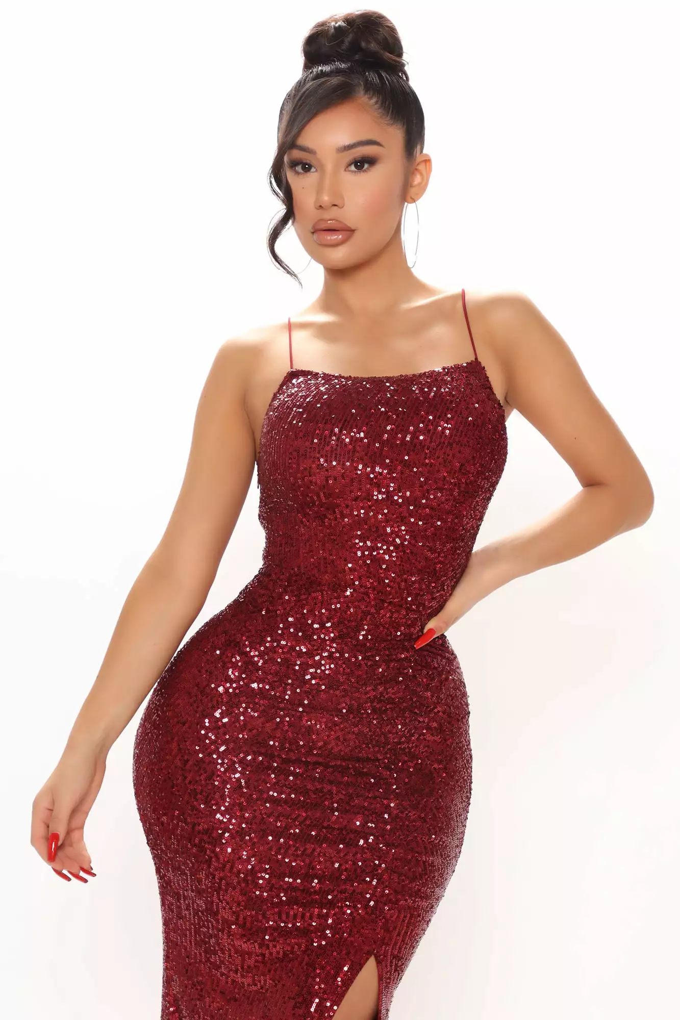 Fashion Nova Highlight Sequin Maxi Dress - Burgundy 5 Fashion Nova Highlight Sequin Maxi Dress - Burgundy - Image 3