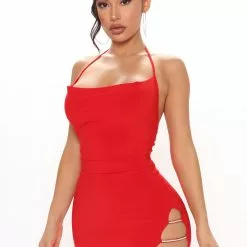 Fashion Nova Kelsey Cowl Neck Mini Dress - Red