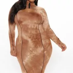 Fashion Nova Zipped In Tie Dye Midi Dress - Brown -Fashion Nova Dresses Shop 12 08 20Studio3 SN MJ 13 40 16 58 CD2238 Brown PLUS 0535 WG