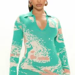Fashion Nova Catching A Vibe Sweater Mini Dress - Green/combo