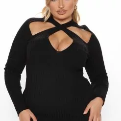 Fashion Nova Caught Looking Sweater Midi Dress - Black -Fashion Nova Dresses Shop 12 16 20Sudio3 SN SD 14 07 23 39 1870FN Black PLUS 0685 JK