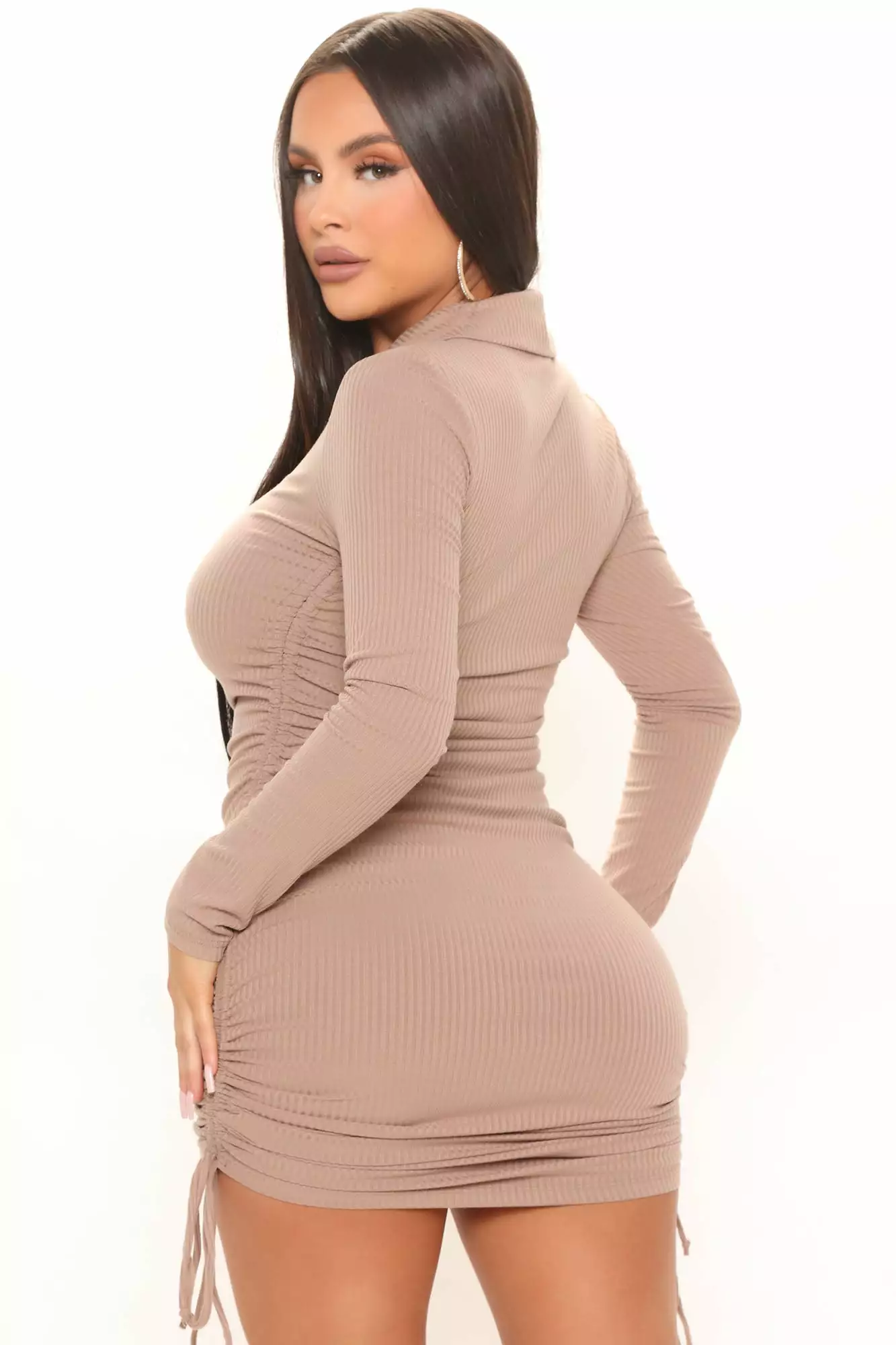 Fashion Nova Shay Ribbed Mini Dress - Taupe 6 Fashion Nova Shay Ribbed Mini Dress - Taupe - Image 4