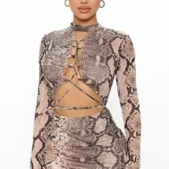 Fashion Nova Brandy Mesh Mini Dress - Brown/combo -Fashion Nova Dresses Shop 12 21 20Studio3 RM JH 13 59 36 44 D10500CN12 BrownCombo 0700 RG