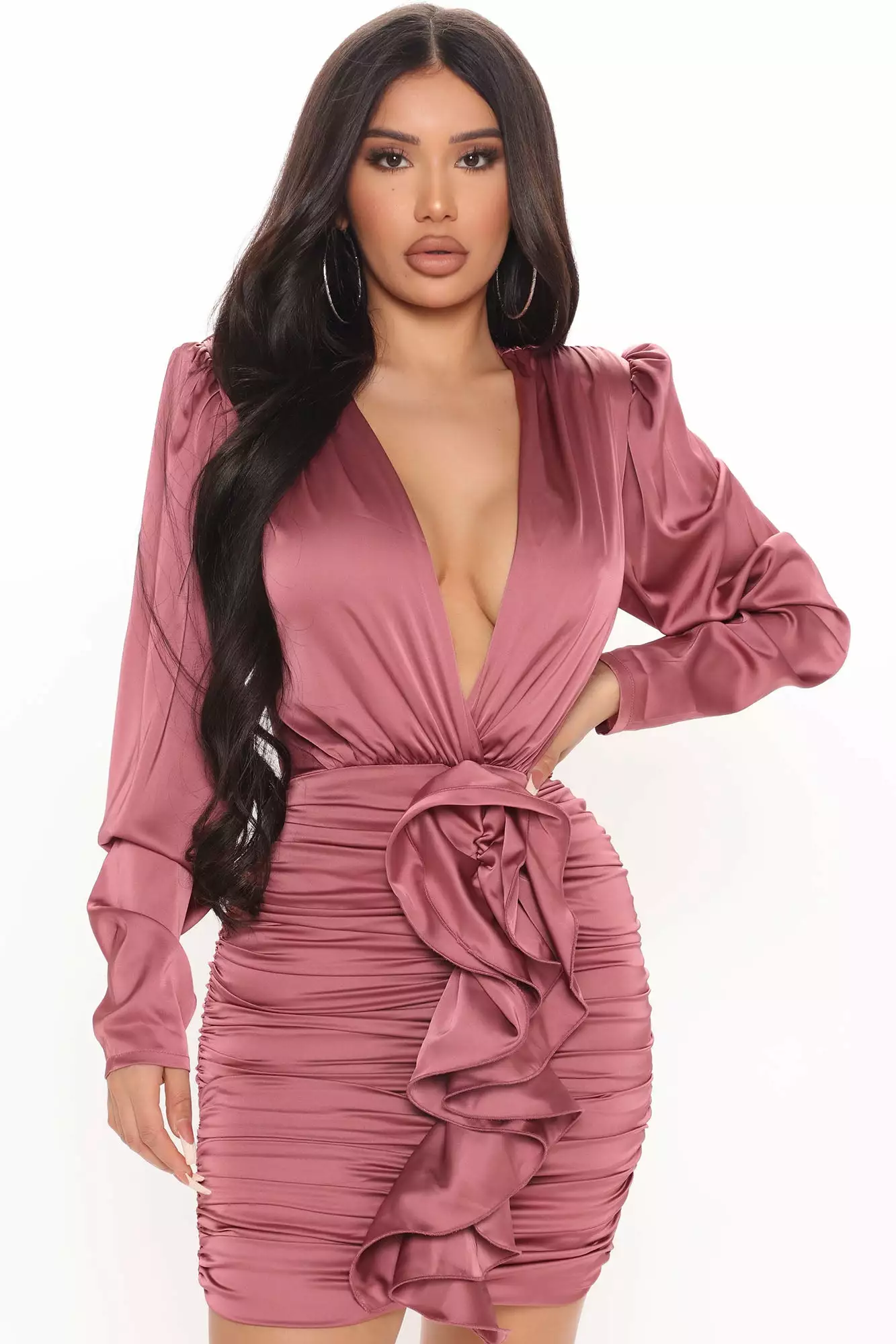 Fashion Nova All Ruffled Up Satin Mini Dress - Mauve 6 Fashion Nova All Ruffled Up Satin Mini Dress - Mauve - Image 4