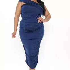 Fashion Nova Tessa Ruched Midi Dress - Navy 17 Fashion Nova Tessa Ruched Midi Dress - Navy -Fashion Nova Dresses Shop 12 22 20Studio3 SN JH 14 29 38 52 LBD22710 Navy PLUS 0834 JK