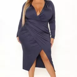 Fashion Nova Eyes On Me Ruched Midi Dress - Navy -Fashion Nova Dresses Shop 12 22 21Studio2 DM RL 12 32 05 38 D10933 Navy 9658 PLUS WG