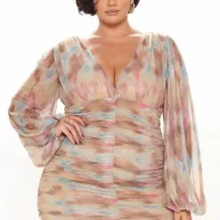 Fashion Nova Charley Long Sleeve Mini Dress - Brown/combo -Fashion Nova Dresses Shop 12 30 20Studio2 RN SD 10 21 26 15 D30071 BrownCombo 6336 PLUS NT