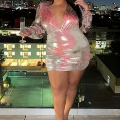 Fashion Nova A Bold Sight Metallic Mini Dress - Pink -Fashion Nova Dresses Shop ABoldSightMetallicMiniDress Pink MER