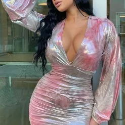 Fashion Nova A Bold Sight Metallic Mini Dress - Pink