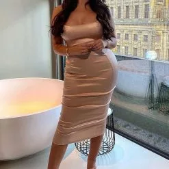 Fashion Nova A Romantic Comedy Satin Midi Dress - Blush