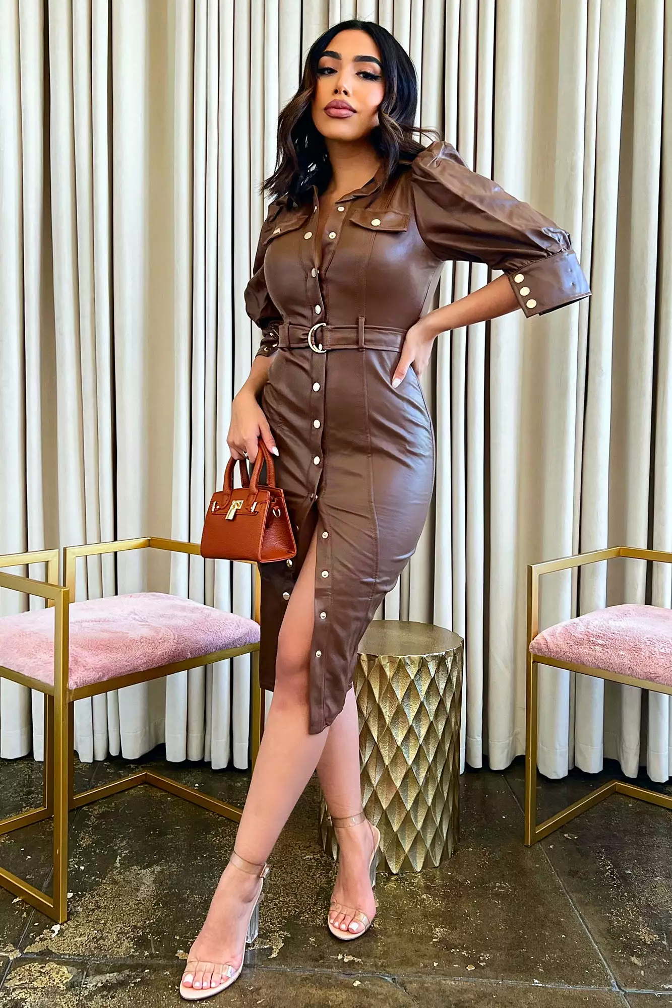 Fashion Nova All For Looks Faux Leather Midi Dress - Brown 3 Fashion Nova All For Looks Faux Leather Midi Dress - Brown