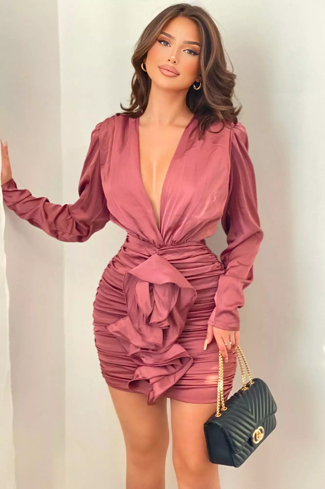 Fashion Nova All Ruffled Up Satin Mini Dress - Mauve 3 Fashion Nova All Ruffled Up Satin Mini Dress - Mauve