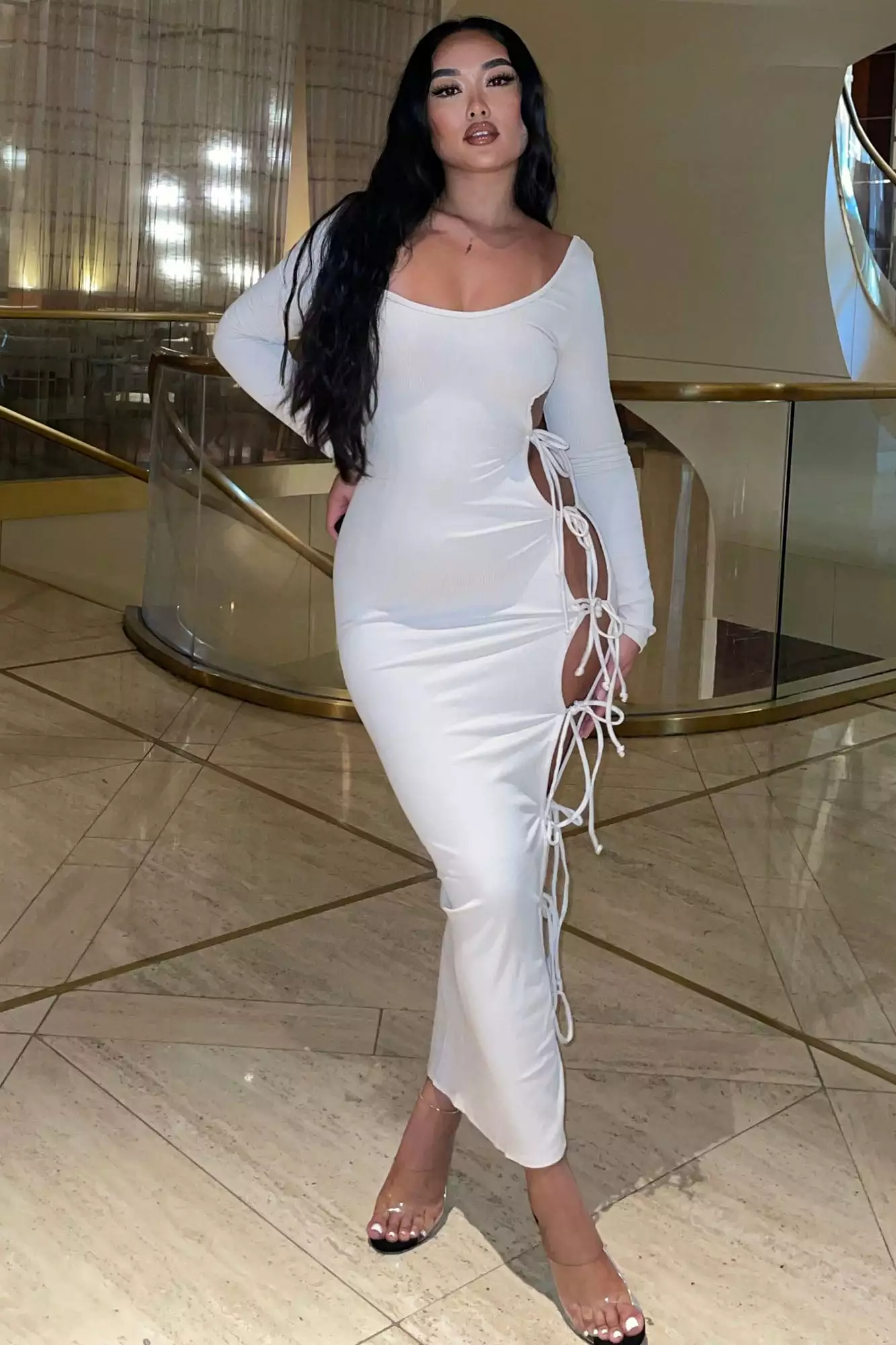 Fashion Nova All Tied Long Sleeve Maxi Dress - Cream 3 Fashion Nova All Tied Long Sleeve Maxi Dress - Cream