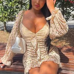 Fashion Nova Always Chasing Ruched Mini Dress - Taupe