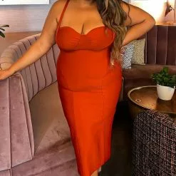 Fashion Nova Always Good Bandage Midi Dress - Rust -Fashion Nova Dresses Shop AlwaysGoodBandageMidiDress Rust MER PLUS