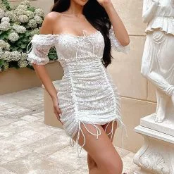 Fashion Nova Angel Baby Lace Mini Dress - White -Fashion Nova Dresses Shop AngelBabyLaceMiniDress White MER2