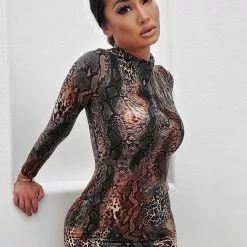 Fashion Nova Animal Instincts Mini Dress - Brown