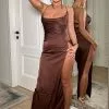 Fashion Nova Annika Satin Maxi Dress - Chocolate -Fashion Nova Dresses Shop AnnikaSatinMaxiDress Chocolate MER 3
