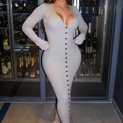 Fashion Nova Baby It's Cold Sweater Midi Dress - Heather Grey