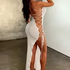 Fashion Nova Becca Lace Up Maxi Dress - White