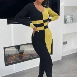 Fashion Nova Carissa Colorblock Sweater Midi Dress - Green/combo