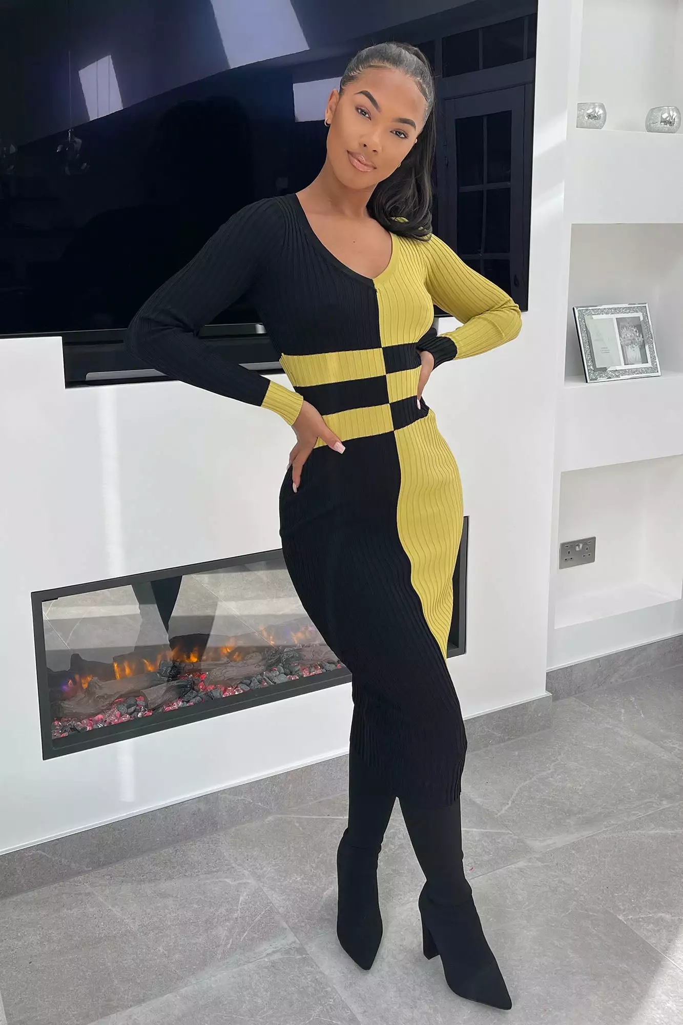 Fashion Nova Carissa Colorblock Sweater Midi Dress - Green/combo 3 Fashion Nova Carissa Colorblock Sweater Midi Dress - Green/combo