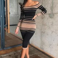 Fashion Nova Catch Me Offline Sweater Dress - Black/Brown -Fashion Nova Dresses Shop CatchMeOfflineSweaterDress BlackBrown 2 MER