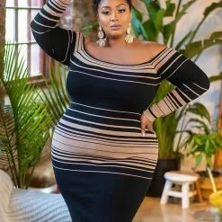 Fashion Nova Catch Me Offline Sweater Dress - Black/Brown -Fashion Nova Dresses Shop CatchMeOfflineSweaterDress BlackBrown 3 MER plus