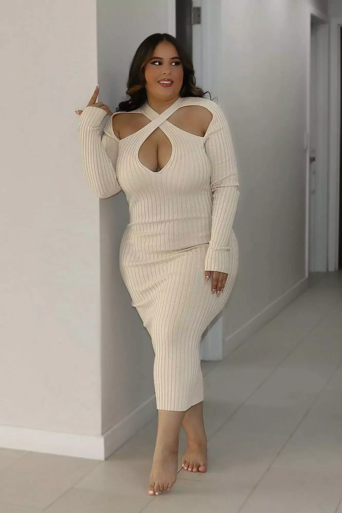 Fashion Nova Caught Looking Sweater Midi Dress - Cream 6 Fashion Nova Caught Looking Sweater Midi Dress - Cream - Image 4