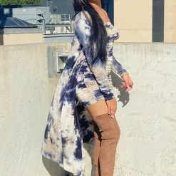 Fashion Nova Celestial Body Tie Dye Mini Dress Set - Navy/combo