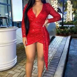 Fashion Nova Center Stage Sequin Mini Dress - Red -Fashion Nova Dresses Shop CenterStageSequinMiniDress Red MER