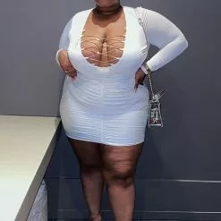 Fashion Nova Chain The Trend Ruched Mini Dress - White -Fashion Nova Dresses Shop ChainTheTrendRuchedMiniDress White 3 MER PLUS