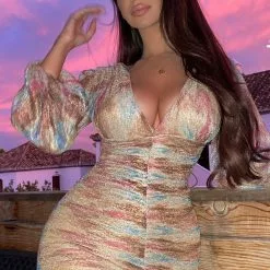 Fashion Nova Charley Long Sleeve Mini Dress - Brown/combo