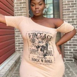 Fashion Nova Damsel In Distressed Graphic Mini Dress - Mocha -Fashion Nova Dresses Shop DamselInDistressedGraphicMiniDress Mocha MER PLUS