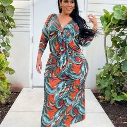 Fashion Nova Dream Wave Maxi Dress - Orange/combo -Fashion Nova Dresses Shop DreamWaveMaxiDress Orangecombo MER CURVE