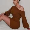 Fashion Nova Elated Off The Shoulder Mini Dress - Brown -Fashion Nova Dresses Shop ElatedOffTheShoulderMiniDress Brown MER