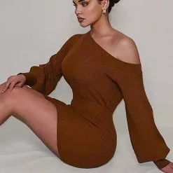 Fashion Nova Elated Off The Shoulder Mini Dress - Brown